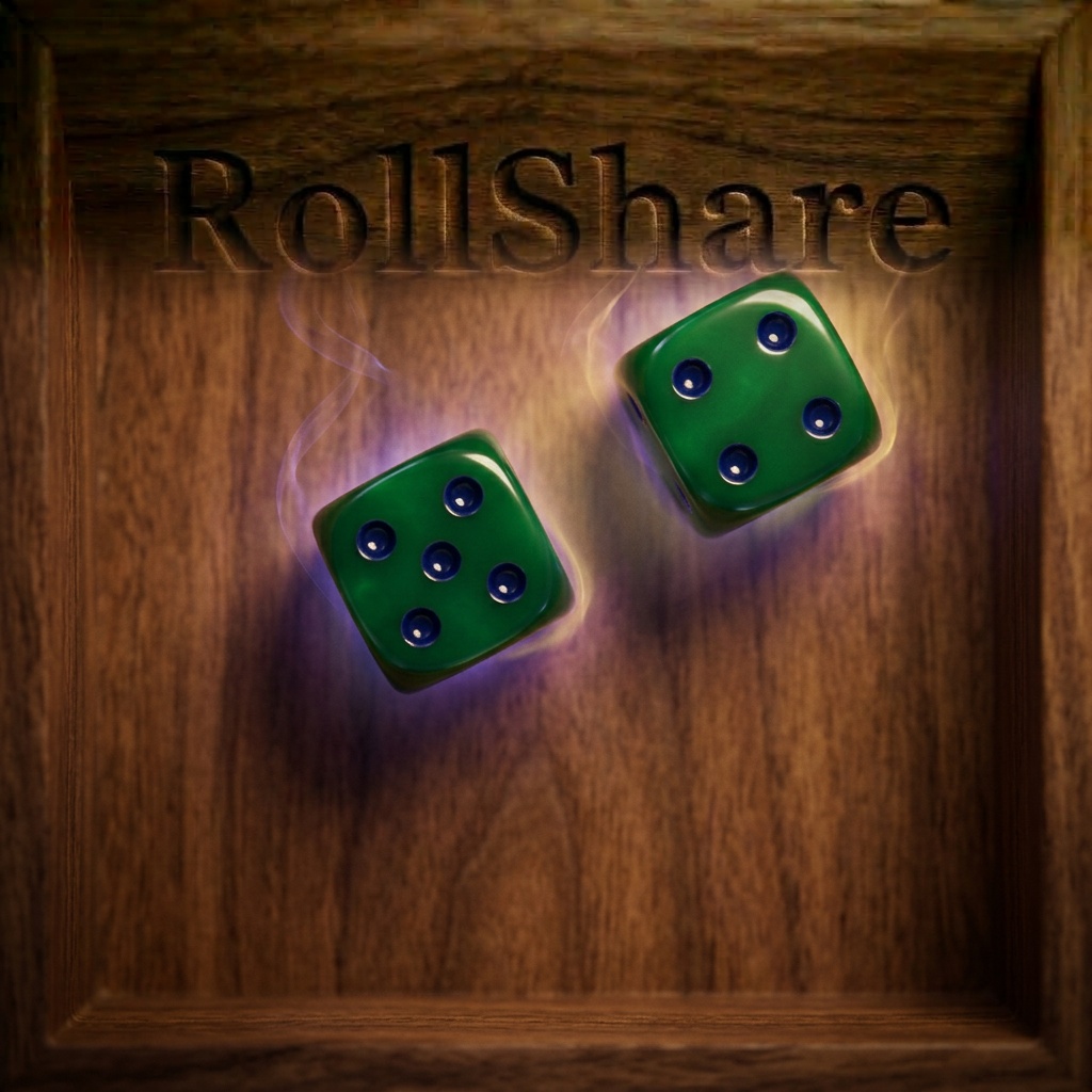 Stylized green dice in a wooden tray