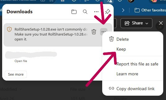 Browser download warning: Keep file