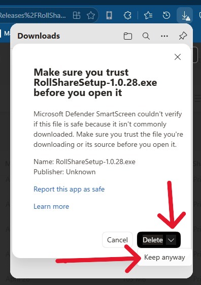 Browser download warning: Keep anyway