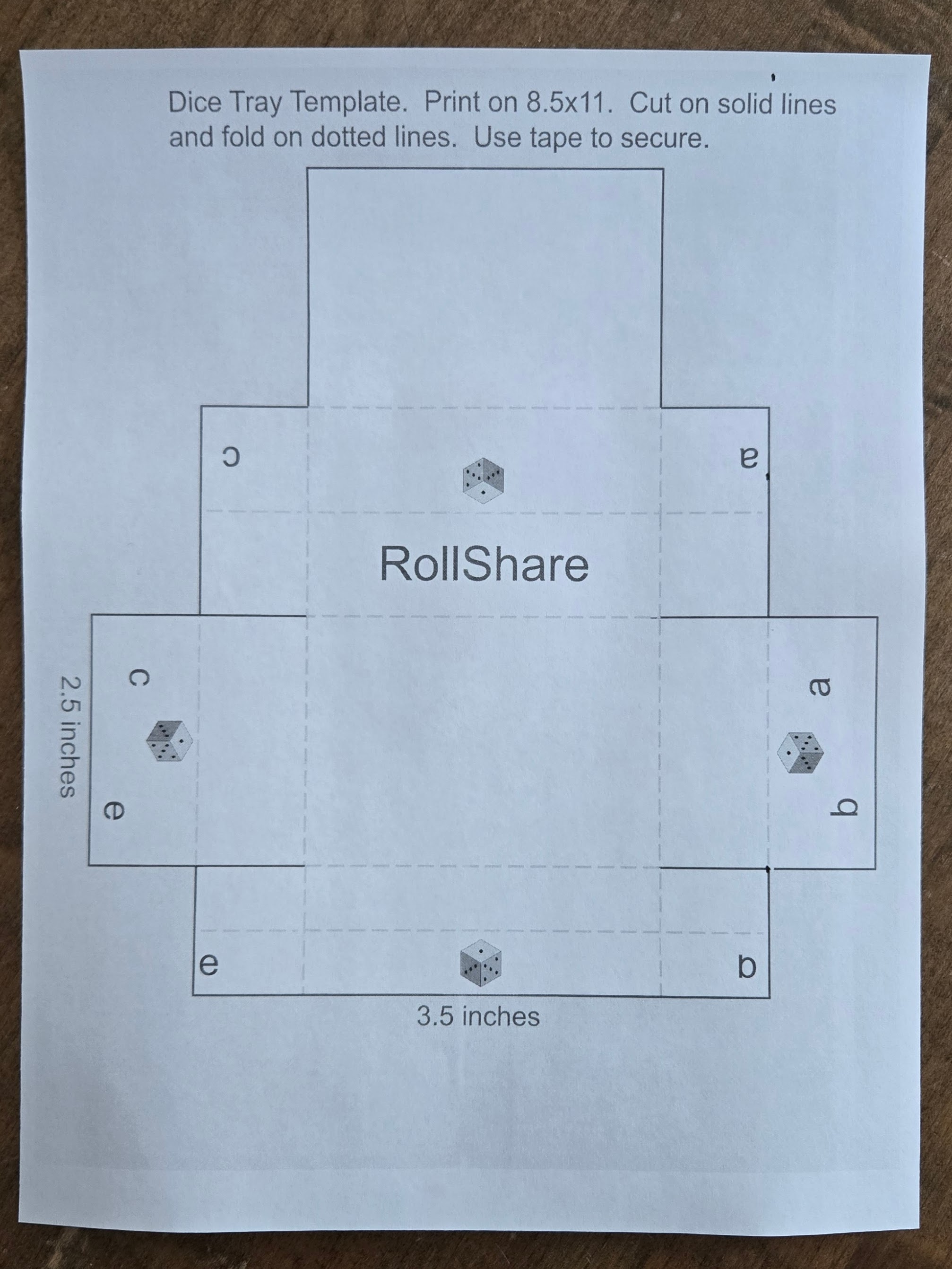 Dice tray template — print on 8.5x11